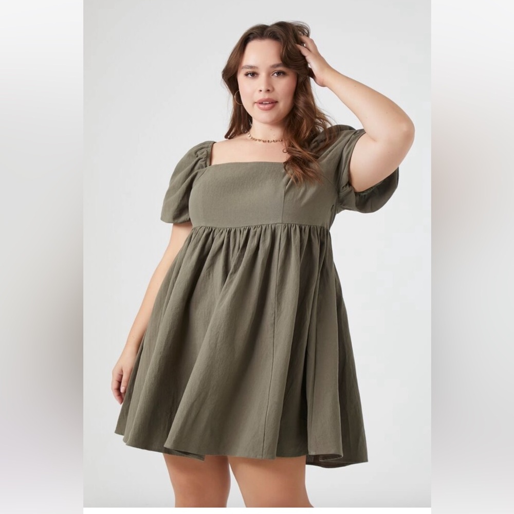 Forever 21 
Puff sleeve baby doll green dress